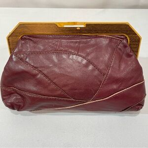 Vintage Leather Clutch Patchwork Kiss Lock Hong Kong Boho 5x8 Inches